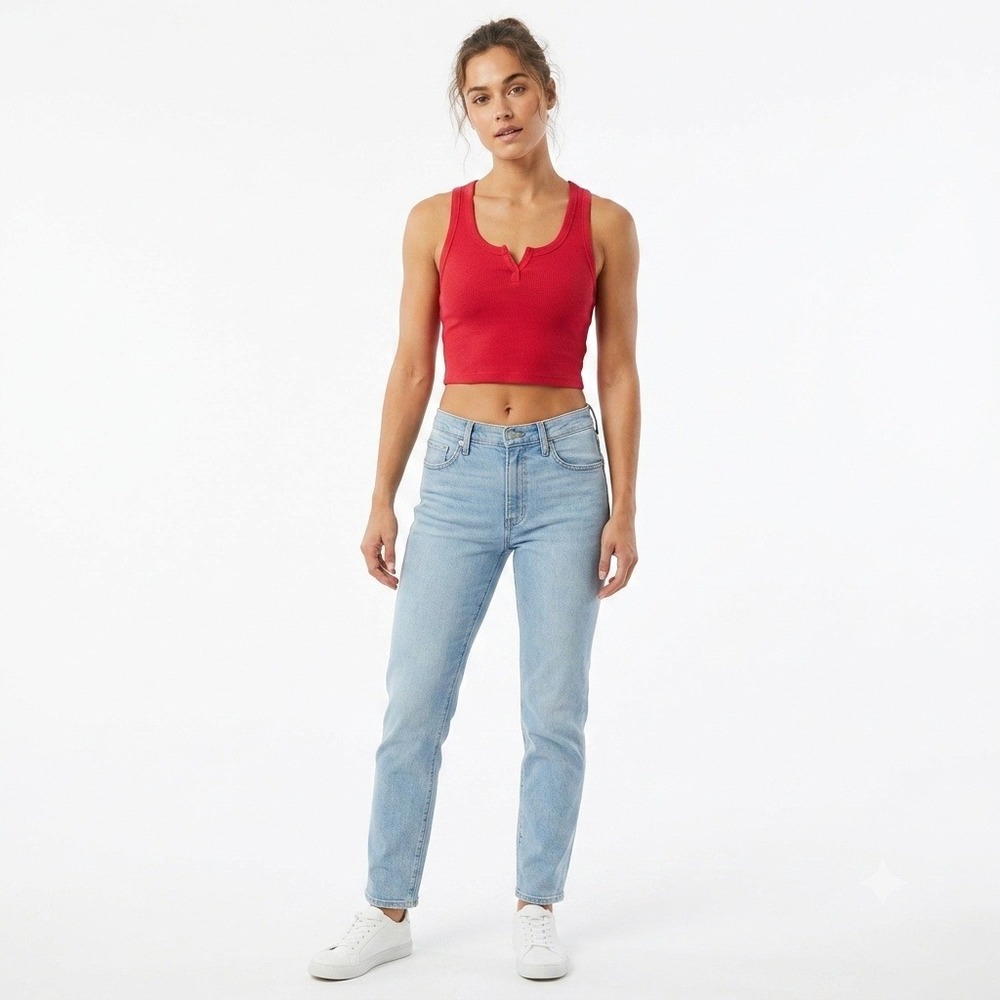 Bozzolo Tank Top Womens Medium Red Ribbed Henley Racerback Crop